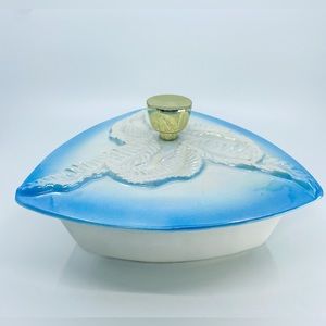 Vintage Cal Style USA 2433 Iridescent Triangle Lidded Dish Brass Knob